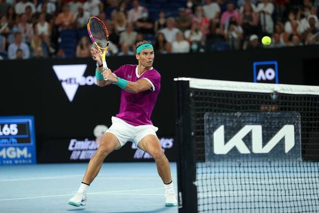 Mandatory Credit: Photo by Ella Ling Shutterstock (12778014cb) Rafael Nadal during the Men s Singles final Australian Open, Day Fourteen, Tennis, Melbourne Park, Melbourne, Australia - 30 Jan 2022 Australian Open, Day Fourteen, Tennis, Melbourne Park, Melbourne, Australia - 30 Jan 2022 Copyright: xEllaxLing Shutterstockx 12778014cb