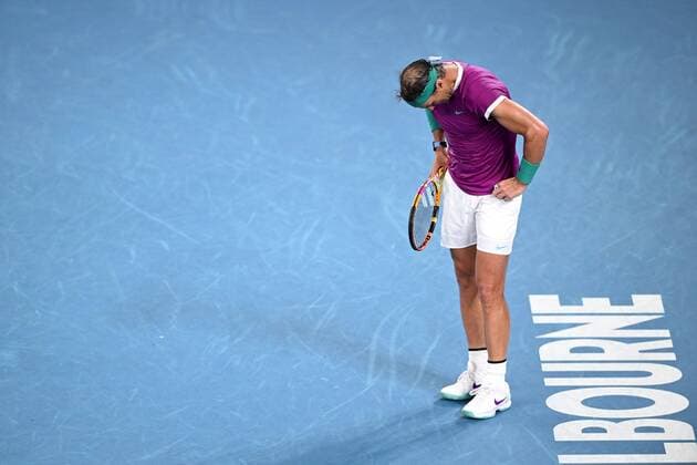 Mandatory Credit: Photo by James Gourley Shutterstock (12778011eu) Rafael Nadal dejected during the Men s Singles final Australian Open, Day Fourteen, Tennis, Melbourne Park, Melbourne, Australia - 30 Jan 2022 Australian Open, Day Fourteen, Tennis, Melbourne Park, Melbourne, Australia - 30 Jan 2022 Copyright: xJamesxGourley Shutterstockx 12778011eu