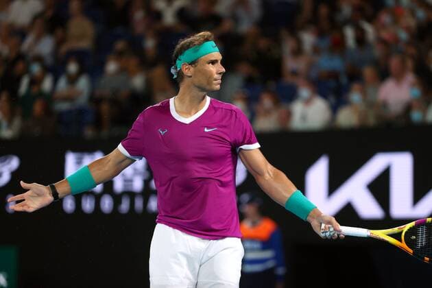 Mandatory Credit: Photo by Ella Ling Shutterstock (12778014dg) Rafael Nadal during the Men s Singles final Australian Open, Day Fourteen, Tennis, Melbourne Park, Melbourne, Australia - 30 Jan 2022 Australian Open, Day Fourteen, Tennis, Melbourne Park, Melbourne, Australia - 30 Jan 2022 Copyright: xEllaxLing Shutterstockx 12778014dg