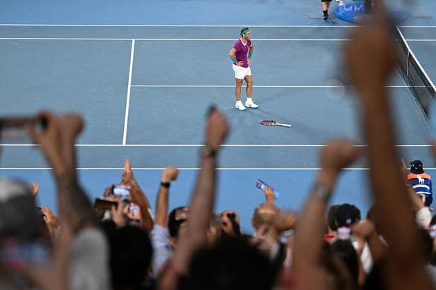Mandatory Credit: Photo by James Gourley Shutterstock (12778011ft) Rafael Nadal celebrates victory in the Men s Singles final Australian Open, Day Fourteen, Tennis, Melbourne Park, Melbourne, Australia - 30 Jan 2022 Australian Open, Day Fourteen, Tennis, Melbourne Park, Melbourne, Australia - 30 Jan 2022  Copyright: xJamesxGourley Shutterstockx 12778011ft