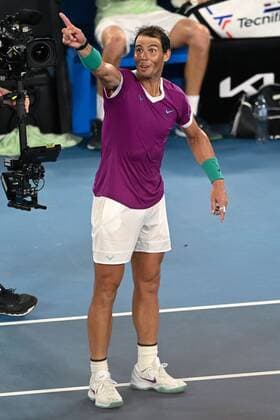 Mandatory Credit: Photo by James Gourley Shutterstock (12778011gi) Rafael Nadal celebrates victory in the Men s Singles final Australian Open, Day Fourteen, Tennis, Melbourne Park, Melbourne, Australia - 30 Jan 2022 Australian Open, Day Fourteen, Tennis, Melbourne Park, Melbourne, Australia - 30 Jan 2022 Copyright: xJamesxGourley Shutterstockx 12778011gi