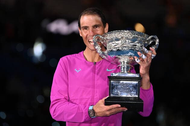 Mandatory Credit: Photo by James Gourley Shutterstock (12778011ib) Rafael Nadal celebrates victory in the Men s Singles final with the Norman Brookes Challenge Cup Australian Open, Day Fourteen, Tennis, Melbourne Park, Melbourne, Australia - 30 Jan 2022 Australian Open, Day Fourteen, Tennis, Melbourne Park, Melbourne, Australia - 30 Jan 2022  Copyright: xJamesxGourley Shutterstockx 12778011ib