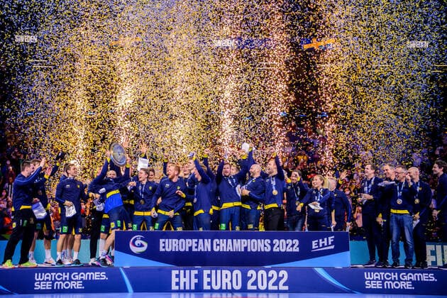 Handball, European Championship, award ceremony, Sweden is European champion ahead of Spain and Denmark