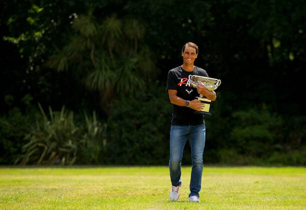 Mandatory Credit: Photo by Ella Ling Shutterstock (12778015ab) Rafael Nadal of Spain smiles with the trophy at Government House for a photo shoot Australian Open, Tennis, Melbourne Park, Melbourne, Australia - 31 Jan 2022 Australian Open, Tennis, Melbourne Park, Melbourne, Australia - 31 Jan 2022  Copyright: xEllaxLing Shutterstockx 12778015ab