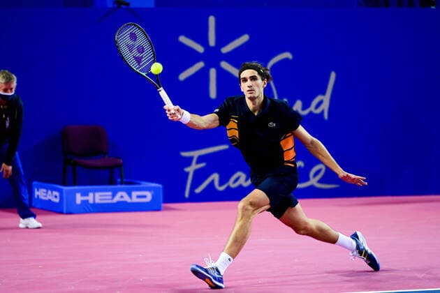 Pierre Hugues Herbert (Fra) TENNIS : Open Sud de France 2022 - Montpellier - Qualifs - 31 01 2022 JBAutissier Panoramic 