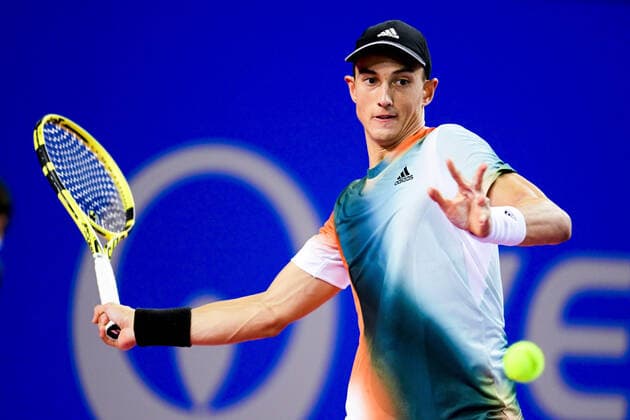 Antoine Hoang (Fra) TENNIS : Open Sud de France 2022 - Montpellier - Qualifs - 31 01 2022 JBAutissier Panoramic 