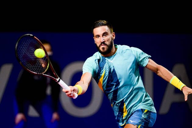 Damir Dzumhur (Bih) TENNIS : Open Sud de France 2022 - Montpellier - Qualifs - 31 01 2022 JBAutissier Panoramic 