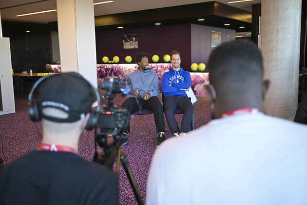 Gael Monfils (Fra) et Richard Gasquet (Fra) pendant l interview Konbini TENNIS : Open Sud de France 2022 - Montpellier - 01 02 2022 JBAutissier Panoramic 