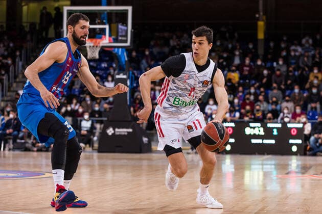 February 1, 2022, Barcelona, Barcelona, Spain: Vladimir Lucic of Bayern Munich in action against Nikola Mirotic of FC Barcelona, Barca during the Turkish Airlines EuroLeague match between FC Barcelona and FC Bayern Munich at Palau Blaugrana on February 01, 2022 in Barcelona, Spain. Barcelona Spain - ZUMAa181 20220201_zaa_a181_010 Copyright: xJavierxBorregox