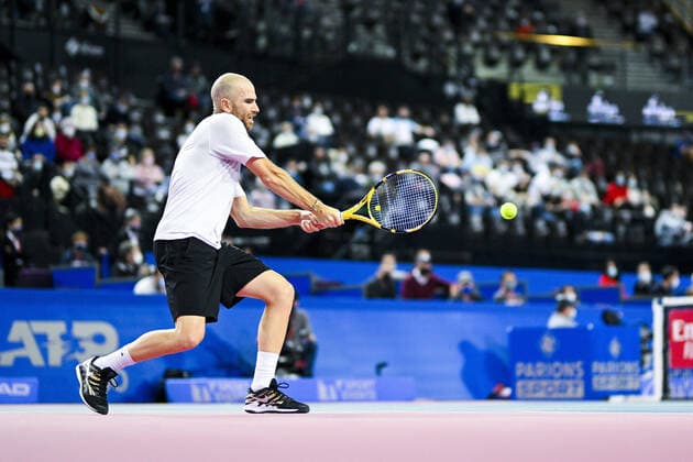 Adrian Mannarino (Fra) TENNIS : Open Sud de France 2022 - Montpellier - 03 02 2022 JBAutissier Panoramic 