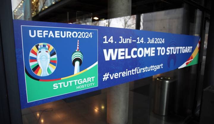 01 02 22 UEFA Euro Week Stuttgart Germany, Stuttgart, 01 02 2022, football, UEFA Euro 2024 Week in Stuttgart Feature Logo Writing Euro 2023 Stuttgart Host City
