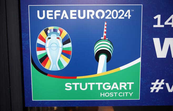 01 02 22 UEFA Euro Week Stuttgart Germany, Stuttgart, 01 02 2022, football, UEFA Euro 2024 Week in Stuttgart Feature Logo Writing Euro 2023 Stuttgart Host City