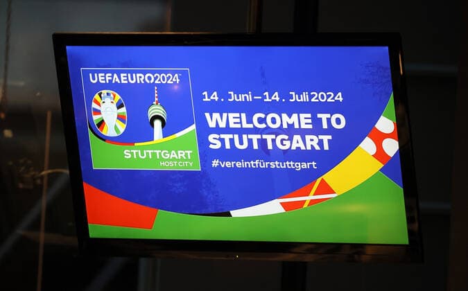 01 02 22 UEFA Euro Week Stuttgart Germany, Stuttgart, 01 02 2022, football, UEFA Euro 2024 Week in Stuttgart Feature Logo Writing Euro 2023 Stuttgart Host City