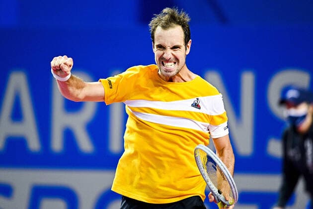 joie de Richard Gasquet (Fra) en fin de match TENNIS : Open Sud de France 2022 - Montpellier - 03 02 2022 JBAutissier Panoramic 