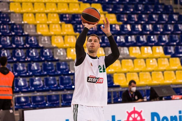 February 3, 2022, Barcelona, Barcelona, Spain: Stefan Jovic of Panathinaikos OPAP Athens warming up before the Turkish Airlines EuroLeague match between FC Barcelona, Barca and Panathinaikos OPAP Athens at Palau Blaugrana on February 03, 2022 in Barcelona, Spain. Barcelona Spain - ZUMAa181 20220203_zaa_a181_009 Copyright: xJavierxBorregox