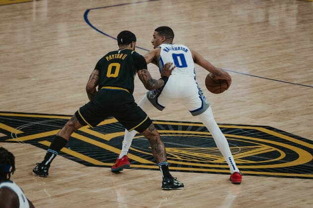 03 02 2022, USA, San Francisco, Chase Center, mens basketball, 2021 2022 NBA season, Golden State Warriors Sacramento Kings Tyrese Haliburton Kings re vs Gary Payton II Warriors li