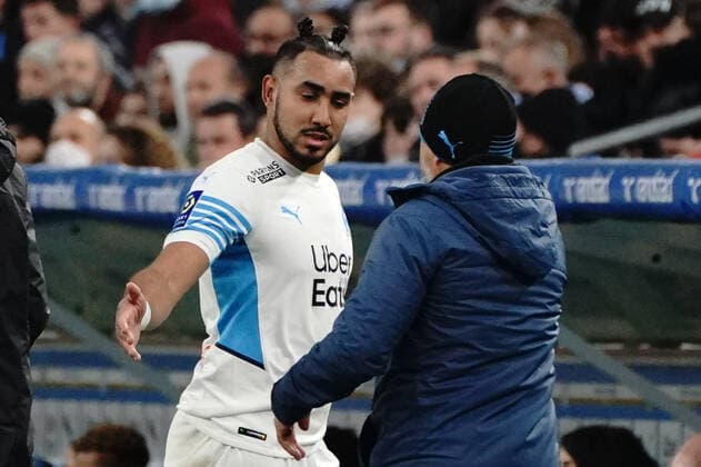 Fußball, Olympique Marseille - SCO Angers Dimitri Payet (Olympique de Marseille) - Jorge Sampaoli (Entraineur de l Olympique de Marseille) FOOTBALL : Olympique de Marseille vs SCO Angers - Ligue 1 Uber Eats - Marseille - 04 02 2022 NorbertScanella Panoramic 
