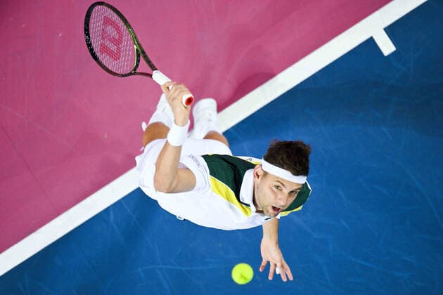 Filip Krajinovic (Srb) TENNIS : Open Sud de France 2022 - Montpellier - 05 02 2022 JBAutissier Panoramic 
