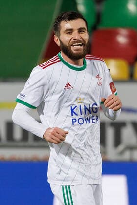 OHL s Levan Shengelia celebrates after scoring during a soccer match between KV Oostend and Oud-Heverlee Leuven, Saturday 05 February 2022 in Oostende, on day 26 of the 2021-2022 Jupiler Pro League first division of the Belgian championship. KURTxDESPLENTER  x7752217x