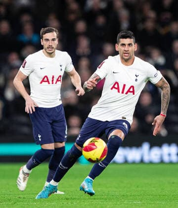 Tottenham Hotspur v Brighton and Hove Albion FA Cup Cristian Romero of Tottenham Hotspur passing the ball on from Harry Winks of Tottenham Hotspur during the FA Cup Fourth Round match at Tottenham Hotspur Stadium, London Content Not Available For UK Newspapers Copyright: xGeorgexTewkesburyx FIL-16466-0041