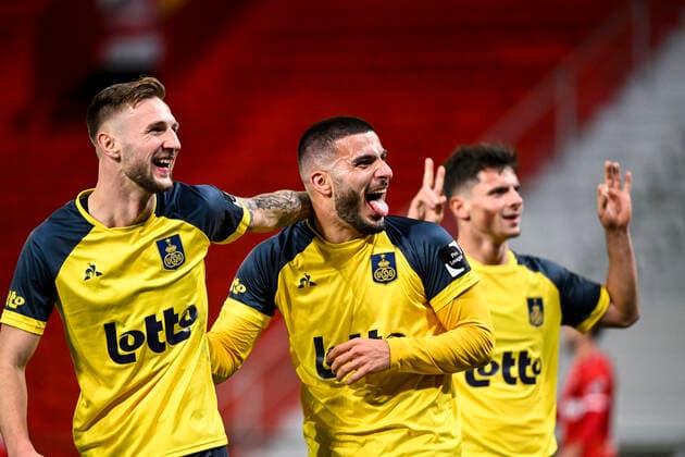 Union s Deniz Undav celebrates after scoring during a soccer match between Royal Antwerp FC RAFC and Royale Union Saint-Gilloise, Saturday 05 February 2022 in Antwerp, on day 26 of the 2021-2022 Jupiler Pro League first division of the Belgian championship. TOMxGOYVAERTS  x7764135x