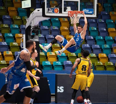 06 02 2022, xsltx, Basketball BBL Bundesliga, Frankfurt Skyliners MHP Riesen Ludwigsburg emspor, center dunk by Lukas Wank Shoot Guard Fraport Skyliners DFL DFB REGULATIONS PROHIBIT ANY USE OF PHOTOGRAPHS as IMAGE SEQUENCES and or QUASI VIDEO Frankfurt am Main