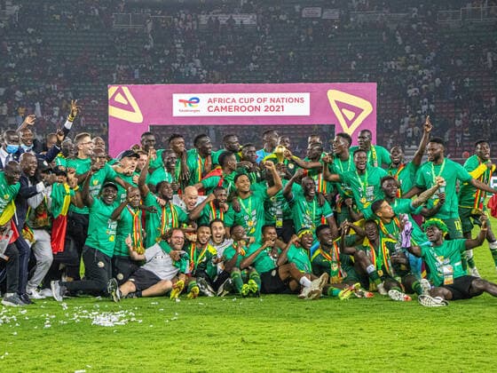 Bilder des Jahres 2022, Sport 02 Februar Sport Themen der Woche KW05 YAOUNDE, CAMEROON - FEBUARY 6: Senegal celebrate after winning the Finals of 2021 Africa Cup of Nations match between Senegal and Egypt at Stade Ahmadou Ahidjo,Yaoundo on February 6, 2022 in Yaounde, Cameroon. Photo by Christopher Onah Copyright: xChristopherxMosesxOnahx
