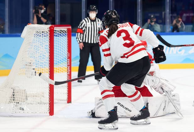 BEIJING, CHINA - FEBRUARY 7, 2022: The ROC Team concede a goal in the women s Group A Ice hockey, Eishockey match against Canada at the 2022 Winter Olympic Games, Olympische Spiele, Olympia, OS at the Wukesong Sports Centre. Anton Novoderezhkin TASS  TS121AEA
