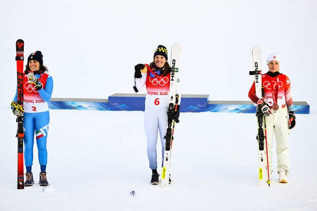 Photo LaPresse Marco Alpozzi February 07, 2022 Yanqing, China Beijing 2022 Winter Olympic Games, Olympische Spiele, Olympia, OS - Alpine Skiing - Women s Giant Slalom In the pic: Federica Brignone, Sara Hector, Lara Gut-Behrami  Copyright: xMarcoxAlpozzi LaPressex