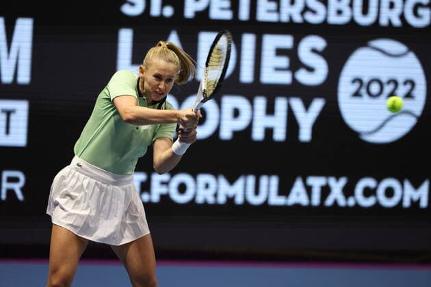 February 7, 2022, Saint Petersburg, Russia: Jil Teichmann of Switzerland plays against Anett Kontaveit of Estonia during the St. Petersburg Ladies Trophy 2022 tennis tournament..Final score: Saint Petersburg Russia - ZUMAs197 20220207_zaa_s197_205 Copyright: xMaksimxKonstantinovx