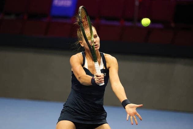 February 7, 2022, Saint Petersburg, Russia: Veronika Kudermetova of Russia plays against Belinda Bencic of Switzerland during the St. Petersburg Ladies Trophy 2022 tennis tournament..Final score: Saint Petersburg Russia - ZUMAs197 20220207_zaa_s197_215 Copyright: xMaksimxKonstantinovx