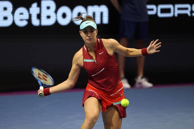 February 7, 2022, Saint Petersburg, Russia: Belinda Bencic of Switzerland plays against Veronika Kudermetova of Russia during the St. Petersburg Ladies Trophy 2022 tennis tournament..Final score: Saint Petersburg Russia - ZUMAs197 20220207_zaa_s197_220 Copyright: xMaksimxKonstantinovx