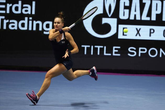 February 7, 2022, Saint Petersburg, Russia: Veronika Kudermetova of Russia plays against Belinda Bencic of Switzerland during the St. Petersburg Ladies Trophy 2022 tennis tournament..Final score: Saint Petersburg Russia - ZUMAs197 20220207_zaa_s197_230 Copyright: xMaksimxKonstantinovx