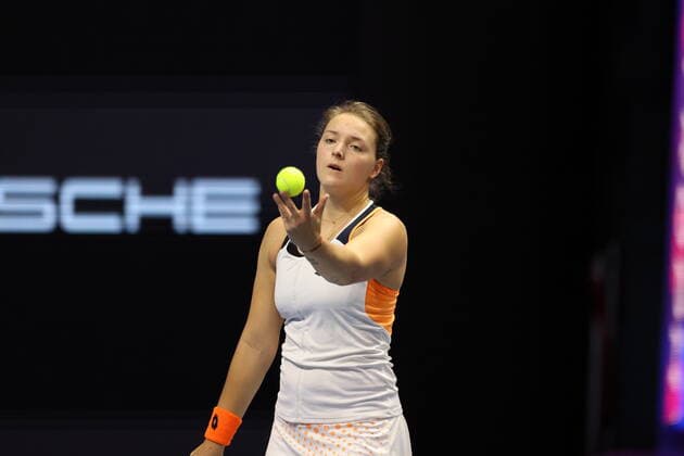 February 8, 2022, Saint Petersburg, Russia: Jule Niemeier of Germany in action during the St. Petersburg Ladies Trophy 2022 tennis tournament against Petra Kvitova of Czech Republic..Final score; Petra Kvitova 2:0 Jule Niemeier. Saint Petersburg Russia - ZUMAs197 20220208_zaa_s197_004 Copyright: xMaksimxKonstantinovx