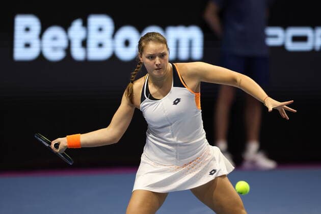 February 8, 2022, Saint Petersburg, Russia: Jule Niemeier of Germany in action during the St. Petersburg Ladies Trophy 2022 tennis tournament against Petra Kvitova of Czech Republic..Final score; Petra Kvitova 2:0 Jule Niemeier. Saint Petersburg Russia - ZUMAs197 20220208_zaa_s197_005 Copyright: xMaksimxKonstantinovx