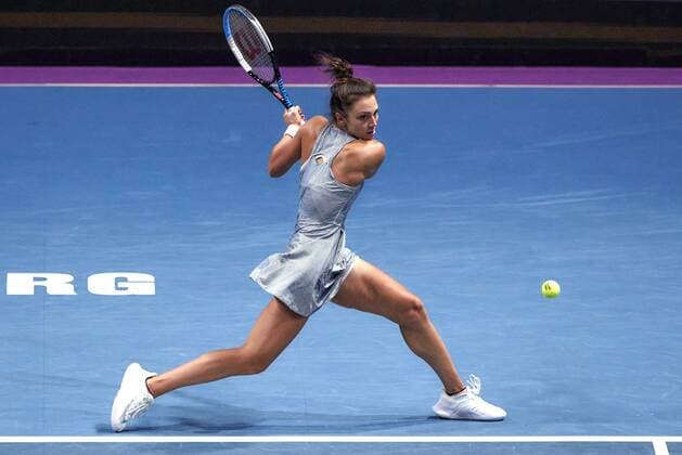 Russia Tennis St. Petersburg Ladies Trophy 8108269 08.02.2022 Romania s Jaqueline Cristian returns the ball to Bernarda Pera, of the United States, during a women s singles match at the St. Petersburg Ladies Trophy 2022 tennis tournament in St.Petersburg, Russia. Alexei Danichev Sputnik St. Petersburg Russia  Copyright: xAlexeixDanichevx