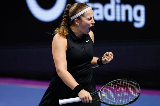 St. Petersburg Ladies Trophy 2022 - Day Two Jelena Ostapenko of Latvia celebrates victory over Xinyu Wang of China during the women s singles Round of 32 match of the WTA, Tennis Damen 500 St. Petersburg Ladies Trophy 2022 International Tennis Tournament on February 8, 2022 at the Sibur Arena in Saint Petersburg, Russia. Saint Petersburg Russia  Copyright: xMikexKireevx originalFilename:kireev-stpeters220208_npbYU.jpg