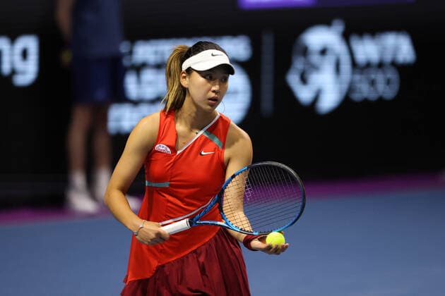 February 8, 2022, Saint Petersburg, Russia: Xinyu Wang of China playing against Jelena Ostapenko of Latvia during the St.Petersburg Ladies Trophy 2022 tennis tournament..Final score: Saint Petersburg Russia - ZUMAs197 20220208_zaa_s197_092 Copyright: xMaksimxKonstantinovx