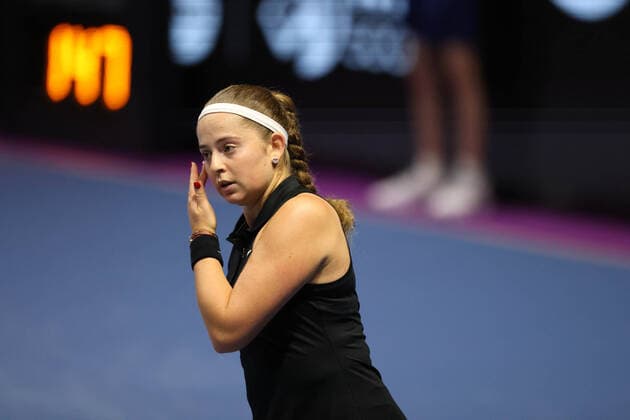 February 8, 2022, Saint Petersburg, Russia: Jelena Ostapenko of Latvia playing against Xinyu Wang of China during the St.Petersburg Ladies Trophy 2022 tennis tournament..Final score: Saint Petersburg Russia - ZUMAs197 20220208_zaa_s197_100 Copyright: xMaksimxKonstantinovx