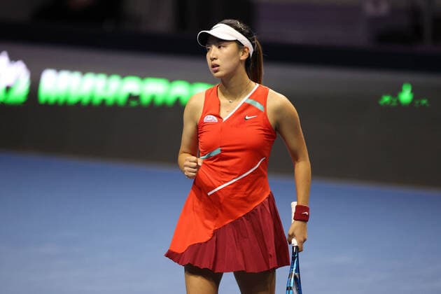 February 8, 2022, Saint Petersburg, Russia: Xinyu Wang of China playing against Jelena Ostapenko of Latvia during the St.Petersburg Ladies Trophy 2022 tennis tournament..Final score: Saint Petersburg Russia - ZUMAs197 20220208_zaa_s197_102 Copyright: xMaksimxKonstantinovx