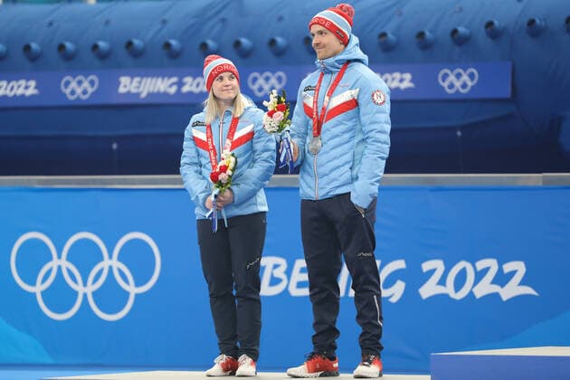 February 8, 2022, Beijing, Hebei, China: KRISTIN SKASLIEN and MAGNUS NEDREGOTTEN of Norway win the Mixed Doubles Gold Medal at the National Aquatics Centre on February 8th 2022 in Beijing, China Beijing China - ZUMAc179 20220208_zep_c179_080 Copyright: xMickaelxChavetx