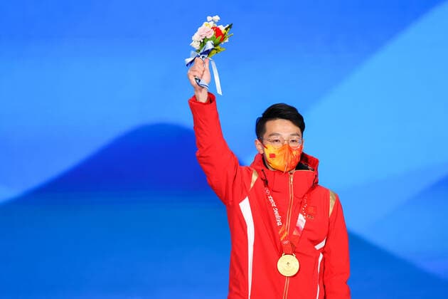 BEIJING, CHINA - FEBRUARY 08: Gold medallist Ziwei Ren of Team China poses with his medal during the Men s 1000m Speed skating, Eisschnelllauf medal ceremony on Day 4 of the Beijing 2022 Winter Olympic Games, Olympische Spiele, Olympia, OS at Beijing Medal Plaza on February 8, 2022 in Beijing, China.  Copyright: xVCGx CFP111368316285 