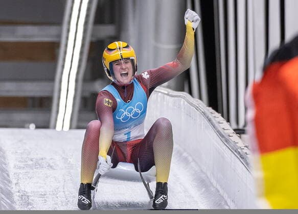 08 02 2022, National Sliding Centre, Yanqing, CHN, Winter Olympics, Beijing 2022, luge, single seater, women, 4 run, pictured Natalie Geisenberger GER Natalie Geisenberger of Germany reacts after her 4th run of women s luge single seater competition for the Winter Olympic Games Beijing 2022 National Sliding Centre in Yanqing, China on 2022 02 08 Expa Yanqing EP_gro