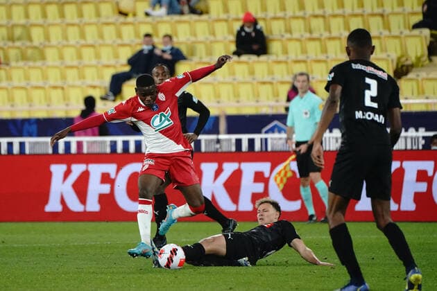 Eliot Matazo (AS Monaco) - Mathis Lachuer (Amiens) FOOTBALL : AS Monaco vs Amiens SC - 1 4 de finale de coupe de France - Monaco - 08 02 2022 NorbertScanella Panoramic 