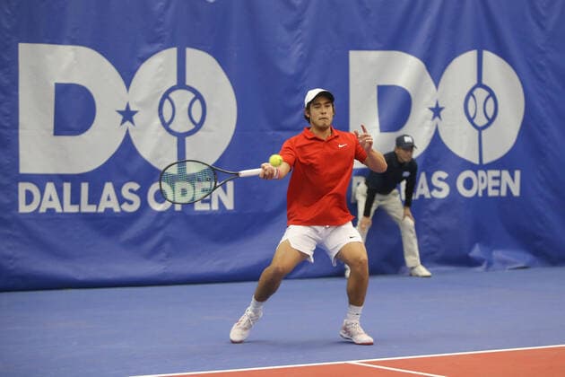 DALLAS, TX - FEBRUARY 08: Ivan Thamma (USA) hits a forehand during the Dallas Open on February 8, 2022 at the Styslinger Altec Tennis Complex in Dallas, TX. (Photo by George Walker Icon Sportswire) TENNIS: FEB 08 Dallas Open Icon22020840