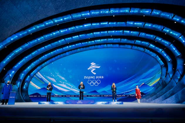220209 Maja Dahlqvist of Sweden, Jonna Sundling of Sweden and Jessie Diggins of USA at the medal ceremony for women s cross country skiing sprint during day 5 of the 2022 Winter Olympics on February 9, 2022 in Zhangjiakou Photo Jon Olav Nesvold BILDBYRAN COP 217 JE0033 skidor cross country skiing cross country skiing olympic games olympics winter olympics os ol olympic games winter os olympic games beijing peking 2022 beijing 2022 beijing 2022 olympic games beijing 2022 winter olympic games beijing os beijing ol winter ol 5 bbeng medal ceremony medal ceremony medal ceremony cheer,  Copyright: JONxOLAVxNESVOLD BB220209JE076