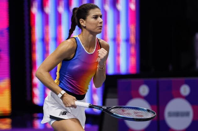 St. Petersburg Ladies Trophy 2022 - Day Three Sorana Cirstea of Romania celebrates during the women s singles Round of 16 match of the WTA, Tennis Damen 500 St. Petersburg Ladies Trophy 2022 International Tennis Tournament against Anett Kontaveit of Estonia on February 9, 2022 at the Sibur Arena in Saint Petersburg, Russia. Saint Petersburg Russia  Copyright: xMikexKireevx originalFilename:kireev-stpeters220209_npnop.jpg