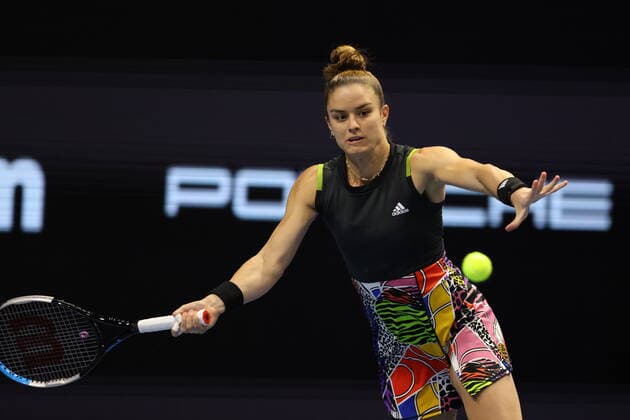 February 9, 2022, Saint Petersburg, Russia: Maria Sakkari of Greece plays against Ekaterina Alexandrova of Russia during the St. Petersburg Ladies Trophy 2022 tennis tournament..Final score: Saint Petersburg Russia - ZUMAs197 20220209_zaa_s197_201 Copyright: xMaksimxKonstantinovx