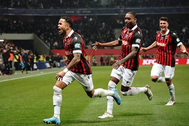 joie - Justin Kluivert (OGC Nice) - Pablo Rosario (OGC Nice) FOOTBALL : OGC Nice vs Marseille - 1 4 de finale de coupe de France - Nice - 09 02 2022 NorbertScanella Panoramic 