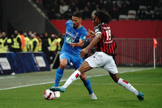 William Saliba (Olympique de Marseille) - Khephren Thuram (OGC Nice) FOOTBALL : OGC Nice vs Marseille - 1 4 de finale de coupe de France - Nice - 09 02 2022 NorbertScanella Panoramic 